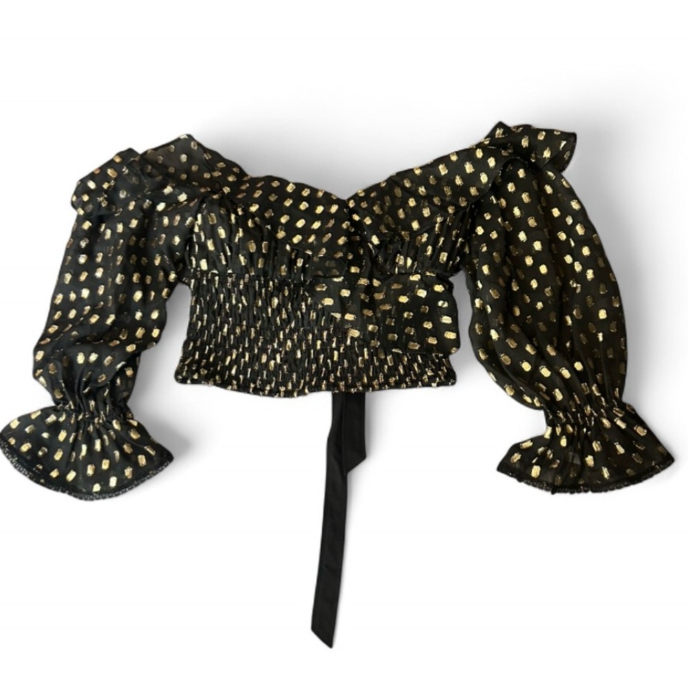 Self-Portrait Black and Gold Polka Dot Blouse (6)